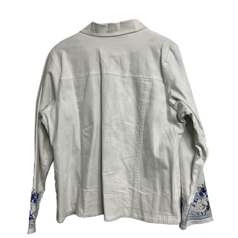 Denim & Co Jean Jacket Womens White Embroidered Sleeve Lined Pockets XL - Picture 2 of 5